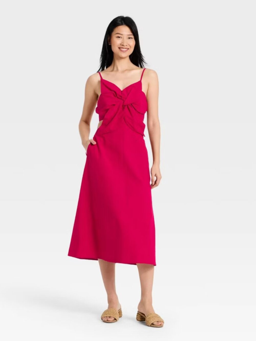 a new day Bright Pink Midi Dress with Front Knot